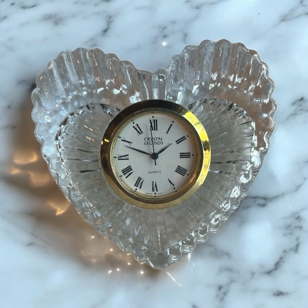 Vintage Godinger Crystal Gold and White Heart-Shaped Clock New Battery 🔋